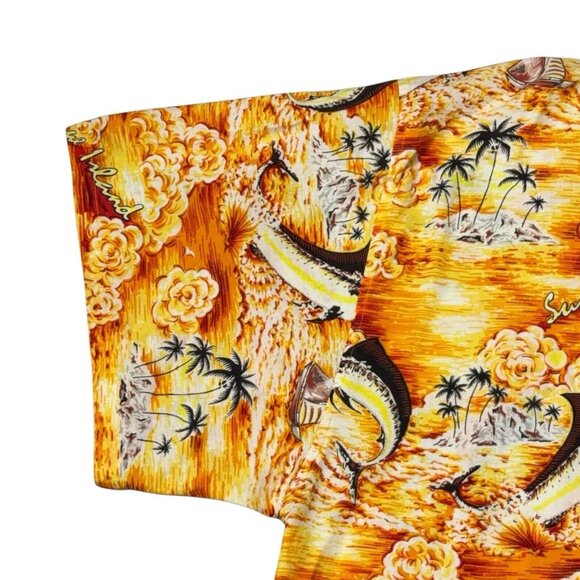 Mens Tropical Shirt XXL Swordfish Palm Trees Sailboats Flowers Sunshine Island - Picture 16 of 16